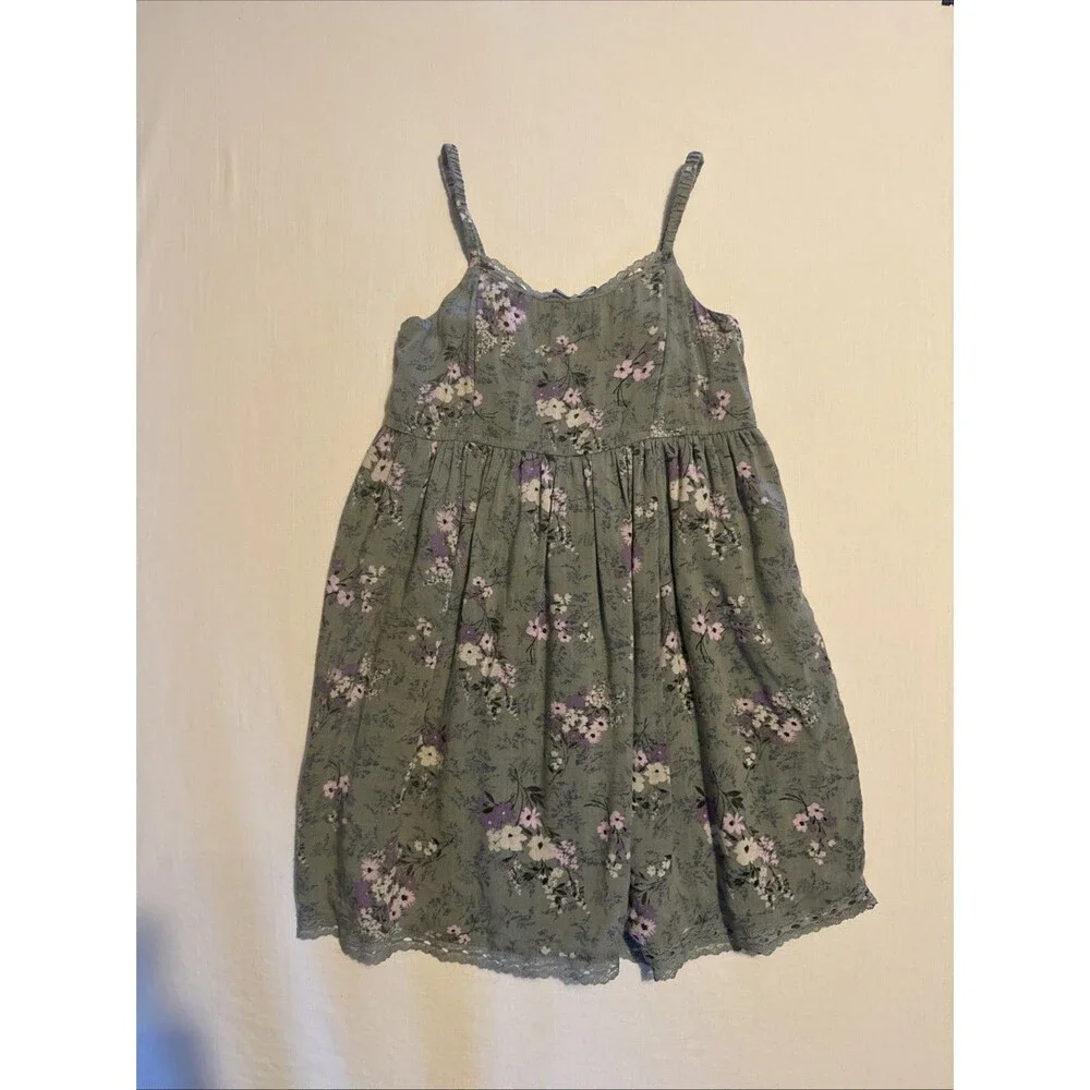 Y2K Cottagecore Sage Green Floral Babydoll Slip Dress Mini Sundress - Size Med
